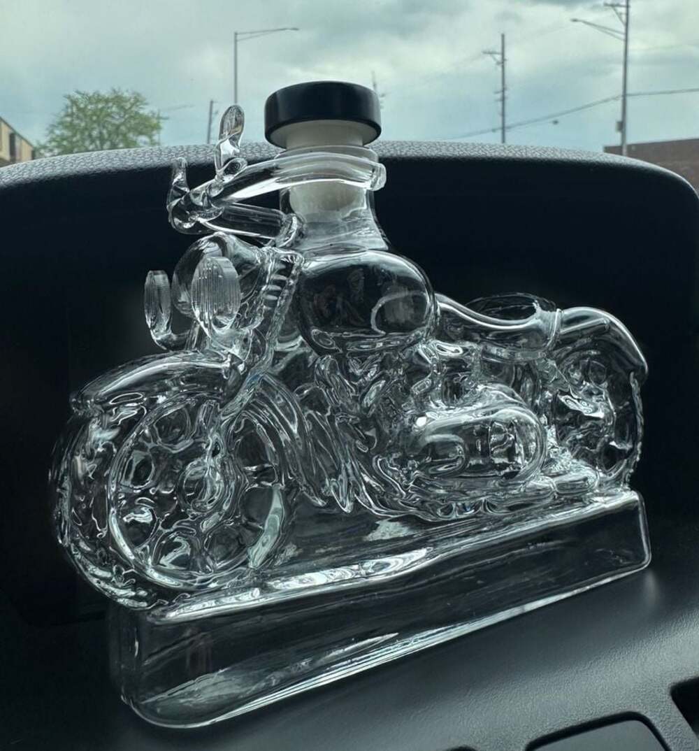 Motorcycle Sculpted Glass Whiskey Decanter 10oz Liquor Dispenser
